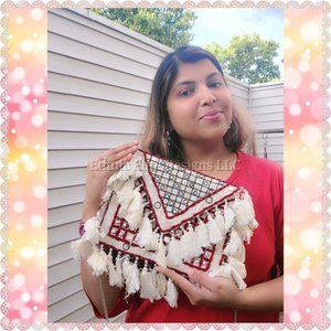 New boutique Handmade Cream Crossbody Bag Foil Mirror Work Boho Bag